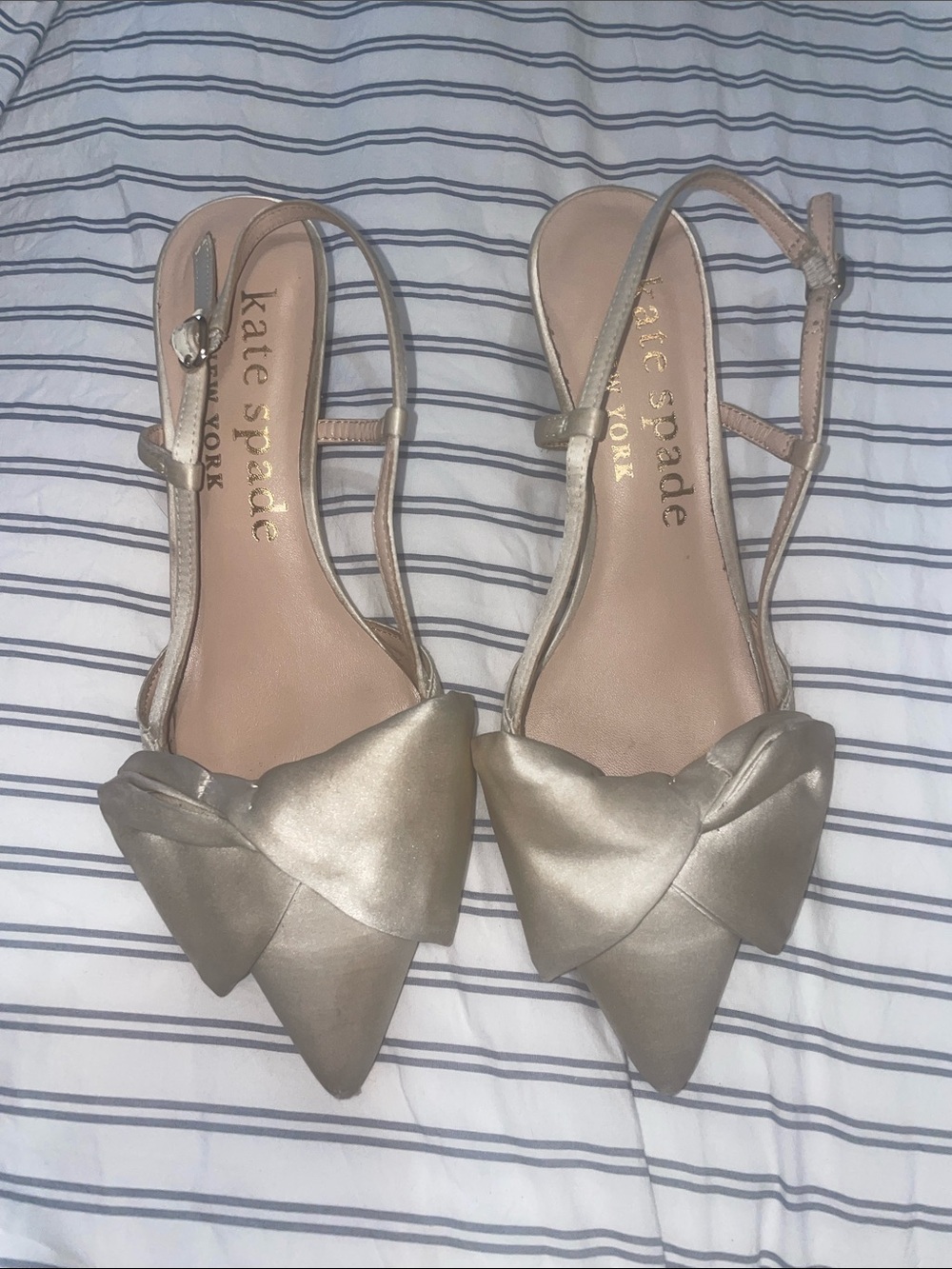 kate spade Gold Bow Pointed Toe Slingback Flats